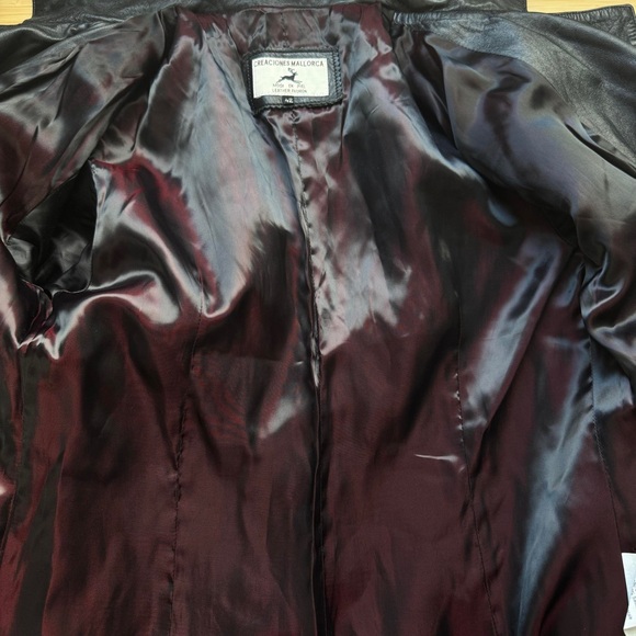 CREACIONES MALLORCA BLACK LEATHER LONG JACKET 42 WOMENS - Picture 9 of 11
